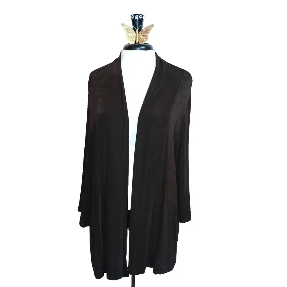 Chico's Travelers Women Travel Knit Cardigan 3 XL Brown Slinky Career Work Job